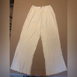 Ivory Pleated Wide Leg Pants Size S | Minimalist Bride Issey Miyake Inspired